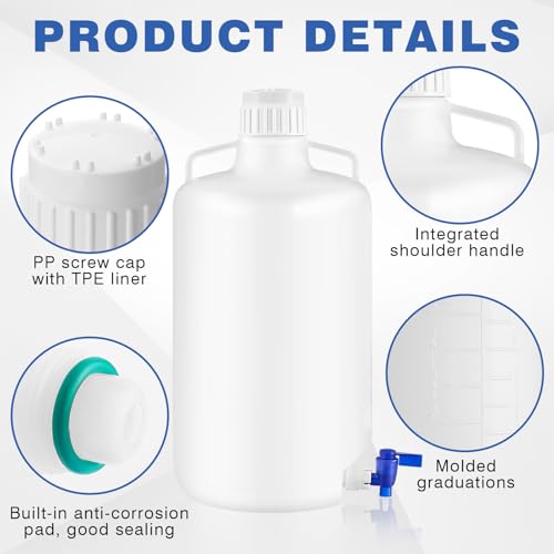 1 Pcs 5.3 Gallon Plastic Liquid Dispenser Carboy with Spigot Leak-Proof, Durable HDPE, 20l Reusable Liquid Storage Solution for Lab, Pharmaceutical, Chemical Resistant, and Industrial Use