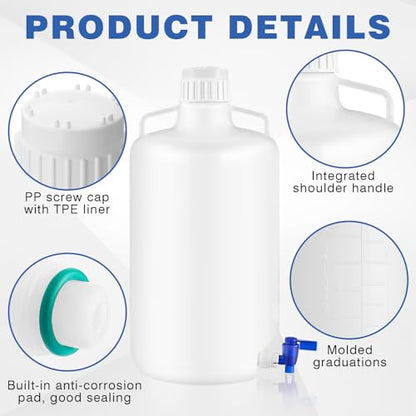 1 Pcs 5.3 Gallon Plastic Liquid Dispenser Carboy with Spigot Leak-Proof, Durable HDPE, 20l Reusable Liquid Storage Solution for Lab, Pharmaceutical, Chemical Resistant, and Industrial Use