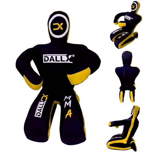 DALLX MMA Grappling Dummy BBJ Wrestling Brazilian Jiu Jitsu Punching Bag Judo Karate Throwing Boxing Fighting Dummy Self Defense Sitting Position – UNFILLED - color: Black Yellow, size: 4FT