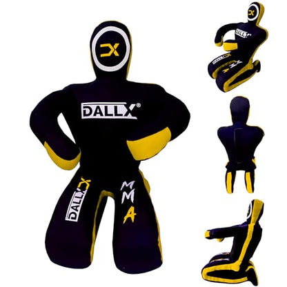 DALLX MMA Grappling Dummy BBJ Wrestling Brazilian Jiu Jitsu Punching Bag Judo Karate Throwing Boxing Fighting Dummy Self Defense Sitting Position – UNFILLED - color: Black Yellow, size: 5FT