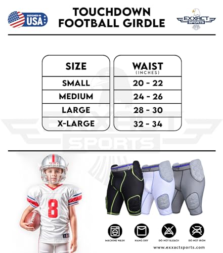 Exxact Sports Touchdown 5-Pad Youth Football Girdle with Cup Pocket - color: Gray, size: Youth X-Large