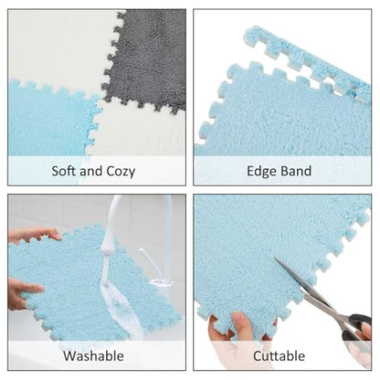 Amylove 36 Pcs Foam Interlocking Carpet Tiles,White, Gray, Light Blue - color: White, Gray, Light Blue