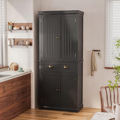 72" Kitchen Pantry,Tall Storage Cabinets with Doors and Shelves,Freestanding Pantry Cabinet for Bathroom,Dining Room and Living Room (Black) - color: Black