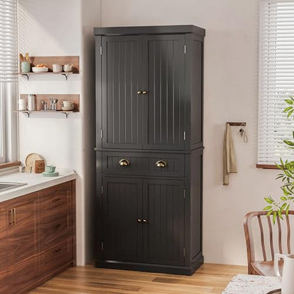72" Kitchen Pantry,Tall Storage Cabinets with Doors and Shelves,Freestanding Pantry Cabinet for Bathroom,Dining Room and Living Room (Black) - color: Black