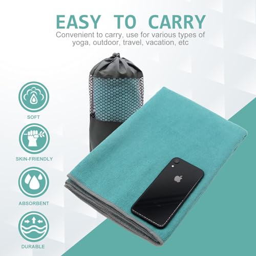 Eunzel Yoga Towel,Hot Yoga Mat Towel with Grip Dots Sweat Absorbent Non-Slip for Hot Yoga, Pilates and Workout 24" x72", Dark Cyan - color: Dark Cyan