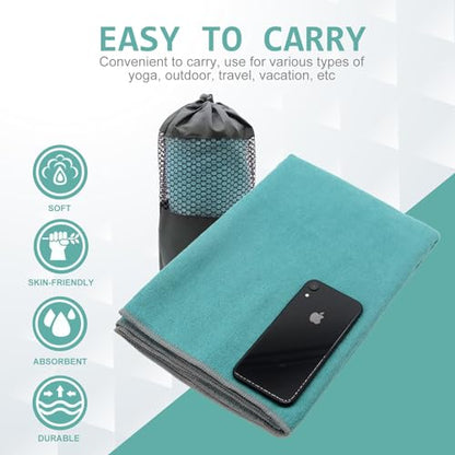 Eunzel Yoga Towel,Hot Yoga Mat Towel with Grip Dots Sweat Absorbent Non-Slip for Hot Yoga, Pilates and Workout 24" x72", Dark Cyan - color: Dark Cyan