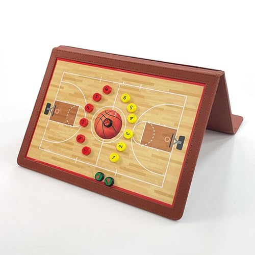 JIANNA Basketball Coach Board 12.6"x9.45" Foldable PU Dry Erase w/Magnets | 2 erasable pens + magnetic player markers
