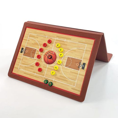 JIANNA Basketball Coach Board 12.6"x9.45" Foldable PU Dry Erase w/Magnets | 2 erasable pens + magnetic player markers