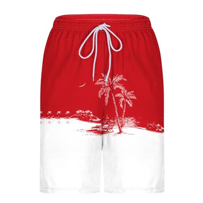 Men's Swim Trunks with Compression Liner Drawstring Bathing Suits Board Beach Shorts with Pockets - color: Red, size: Large