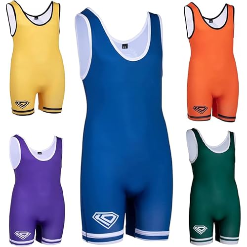 KO Sports Adult Wrestling Singlets, Bold School Colors, Unisex, XS-3XL | Sublimated Designs, Moisture-Wicking Washable Stretch Fabric and Reinforced Stitching for Wrestling Practice and Matches - color: Blue, size: Large