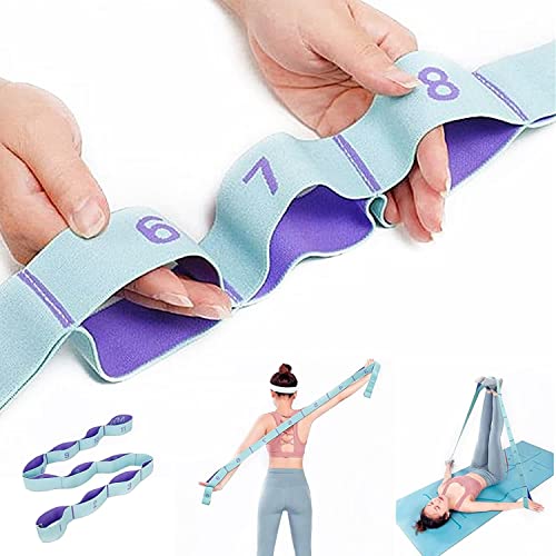 Stretching Strap with Loops - Portable Leg Stretcher Elastic Exercise Band - Flexibility Trainer Fitness Stretching Equipment for Yoga, Pilates, Ballet, Physical Therapy - 11 Loops