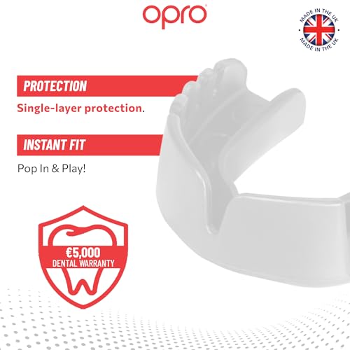 OPRO Youth Snap-Fit Mouth Guard, Instant Fit (White) - color: White, size: Youth (Under 11)