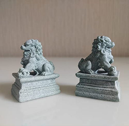 livelyfish Asian Fu Foo Dogs Statues Mini A Pair of Guardian Lion Figurine Sandstone Pets Fish Tank Aquarium Landscape Ornaments Accessories Feng Shui Decorations, A