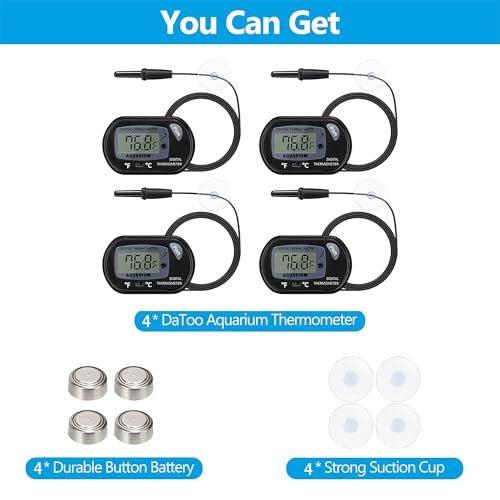 Aquarium Thermometer with Large LCD Display Fahrenheit/Celsius(℉/℃) Fish Tank Thermometer for Aquarium Reptile Terrarium Digital Water Thermometer with Suction Cup(4 Pack) - size: 4 Pack