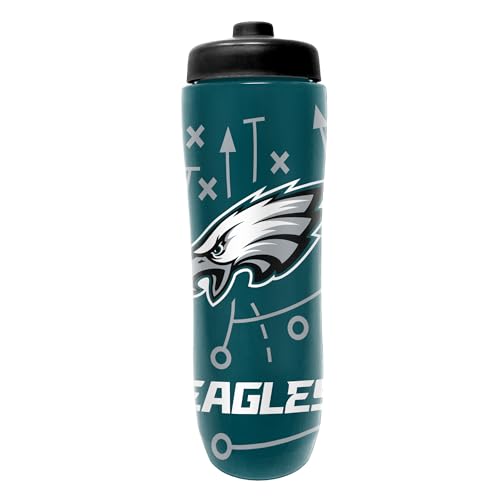 Party Animal NFL Football Squeeze Bottle, 32 oz, Philadelphia Eagles | Slim, lightweight BPA-free sports water bottle with quick-flow squeeze; fits backpacks & cup holders for kids or adults - color: Philadelphia Eagles