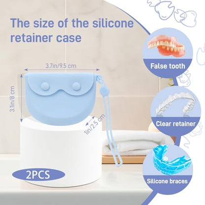 2 Pack Travel Retainer Aligner Holder Case with Vent Holes Lanyard, Silicone Dental Night Guard Case Cute, Brace Dentures Sport Mouthguard Container Storage for Women, Men (Blue & Green) - color: Blue & Green