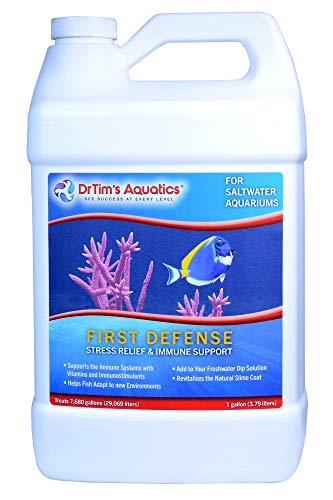 Dr. Tim’s Aquatics Saltwater First Defense Fish Stress Relief and Immune Support – For Fish Tanks, Aquariums – Revitalizes Natural Slime Coat – Detoxifies Heavy Metals, Repairs Wounds – 128 Oz.