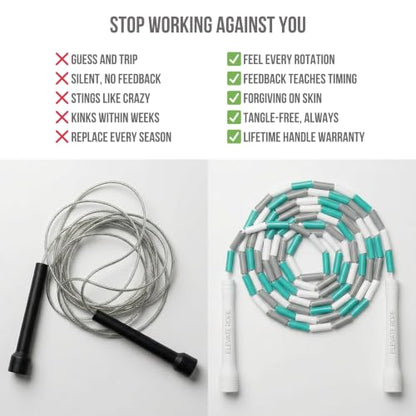 Elevate Rope Beaded Jump Rope, 1 in Beads, 10 ft Adjustable, Segmented - color: WHITE/TEAL/GREY