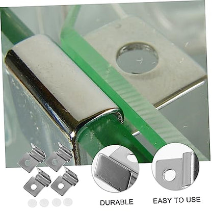 POPETPOP Fish Tank Accessories 4Pcs Fish Tank Glass Aquarium Cover Clip Support Holder Stainless Steel - Slip Aquarium Accessories Universal Lid Clips 0. 6cm Rimless Aquarium