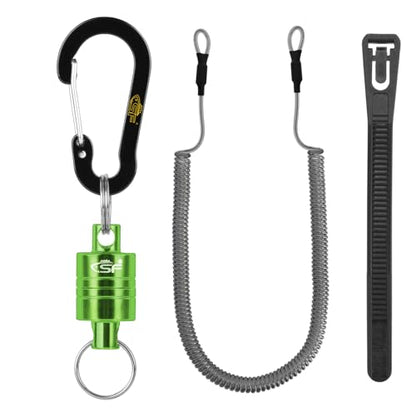 SF Strongest Magnetic Net Release Magnetic Keychain Fly Fishing Net Retractor Magnet Clip Holder Retractor with Retractable Coiled Lanyard Carabiner