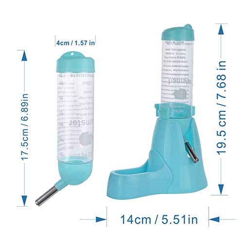 Guardians Hamster Water Bottle, Little Pet Automatic Drinking Bottle with Food Container Base Hut Hanging Water Feeding Bottles Auto Dispenser for Small Animals(125ml,Blue)