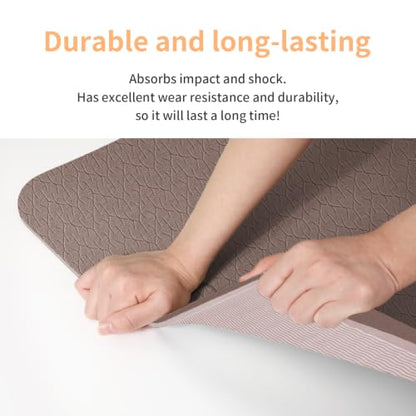 PAIDU POE Yoga Mat （10mm）Extra Thick Fitness Mat 72"x24" with Carry Strap | Non-slip, tear-resistant and suitable for all ages, perfect for yoga, Pilates, home gym and full-body workouts. - color: Dark Brown & Beige