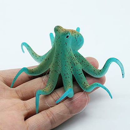Aquarium Octopus Decoration, Fish Fluorescent Octopus Ornament Artificial Silicone Simulation Octopus with Suction Cup Blue