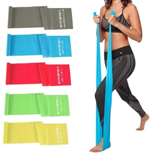 Resistance Bands for Working Out, Physical Therapy, Exercise, Pilates, Yoga | Latex-Free Stretch Bands for Women or Men, Elastic Exercise Bands Set for Stretching, fitness, Rehab, Workout, Gym and Home - color: 5 Colour Set