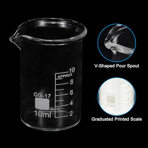 PATIKIL 25ml Glass Beaker, 2 Pack Measuring Glass Beaker Graduated Borosilicate Lab Cups Mug Low Form Heat Safe Transparent with Spout Label for Laboratory Science Kitchen Liquids - size: 25ml