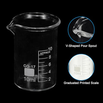 PATIKIL 25ml Glass Beaker, 2 Pack Measuring Glass Beaker Graduated Borosilicate Lab Cups Mug Low Form Heat Safe Transparent with Spout Label for Laboratory Science Kitchen Liquids - size: 25ml