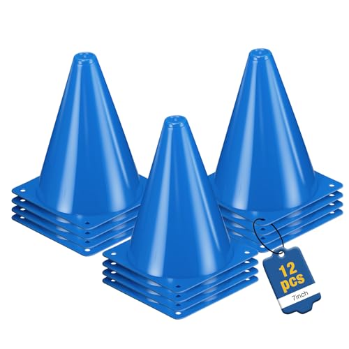 7 Inch Soccer Cones 12pcs Colors Cones Field Plastic Small Cones - color: blue