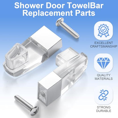 Clear Acrylic Shower Door Towel Bar Brackets, with Bright Chrome Sleeve, Fit for Alumax/Basco Framed Sliding Shower Door Towel Rod Replacement （2 Pack）