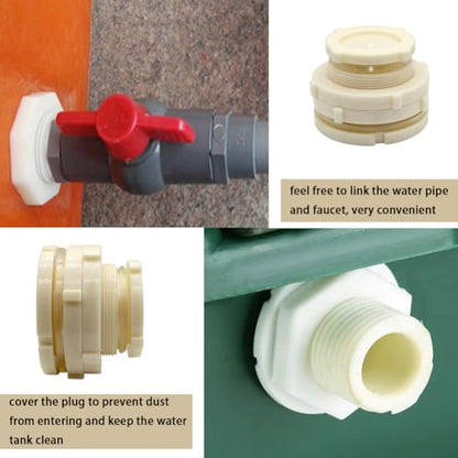 2.5" Female ABS Bulkhead Fitting, Plastic Water Tank Connector Adapter Fitting with Plugs for Outdoor rain Barrel Garden Hose Adapter Spigot kit Water Tank Gallon Drain Bucket(Set of 1)