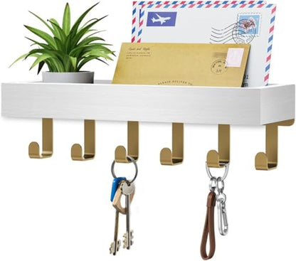 Key Holder Wall Mount Magnetic Adhesive, Key Hooks Rack with Shelf - color: Gold White, size: Medium