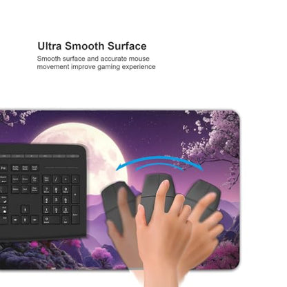 XXL Gaming Mouse Pad 35.4 x 15.7 Inch, Large Extended Desk Mousepad, Water-Resistant Surface, Stitched Edges, Non-Slip Rubber Base Desk Mat for Gaming & Office - color: Cherry Moon