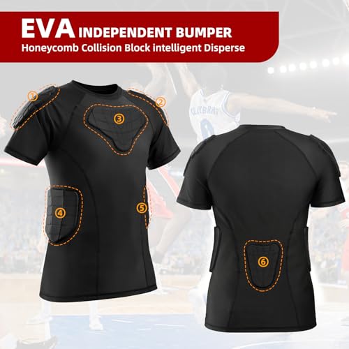 Zicac Men's Sports Shock Rash Guard Compression Padded Shirt Soccer Basketball Protective Gear Chest Rib Guards - color: Black-1, size: Large