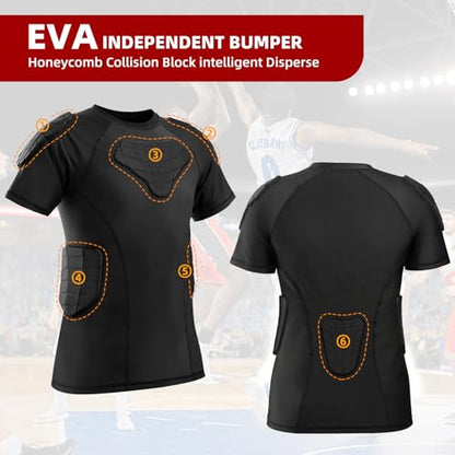Zicac Men's Sports Shock Rash Guard Compression Padded Shirt Soccer Basketball Protective Gear Chest Rib Guards - color: Black-1, size: Large
