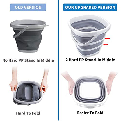 2 Pack Collapsible Buckets 10L 2.6 Gallon Cleaning Bucket Mop Bucket Folding Foldable Portable Small Plastic Water Supplies for Outdoor Garden Camping Fishing Car Wash Space Saving Square Grey Blue