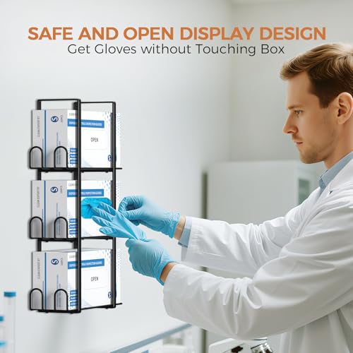 Glove Holder Dispenser for Wall Mount, Black Metal Disposable Latex Gloves Holder for Lab, Wall-Mounted Triple Rubber Box Holder, Tissue Rack for Kitchen and Garage - color: Black