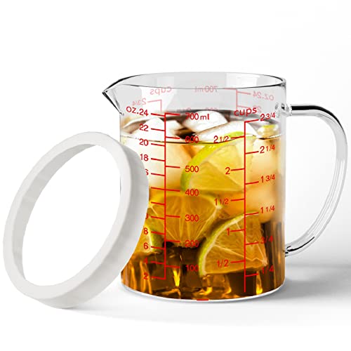 Glass Measuring Cup, 2 3/4-Cup/700 ML Liquid Measuring Cups, Measuring Cup With Handle and V-Shaped Spout, Glass Beaker with Three Scales (OZ, Cup, ML), Dishwasher/Freezer/Microwave Safe - size: 2 3/4 Cup / 700 mL