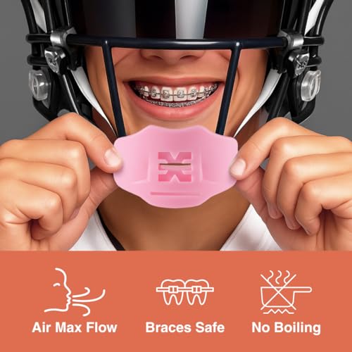 SLEEFS Soft Football Mouth Guard 2.0 - Youth Mouthguard with Strap (Removable) - Lip/Teeth Protector Mouthpiece - No Boil - for Youth/Adults, Maximum Air Flow for Flag Football, Lacrosse - Soft Pink - color: Soft Pink