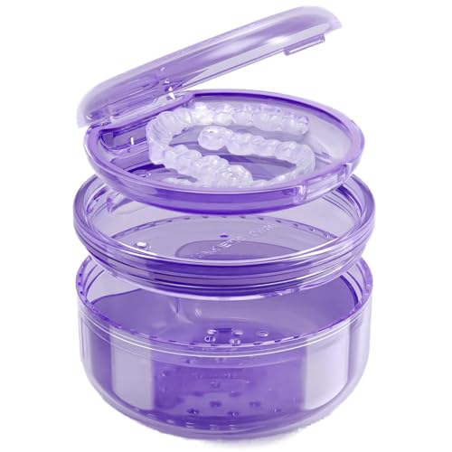 2 in 1 Retainer Cleaning Case for cleaning and storing dentures - color: Purple