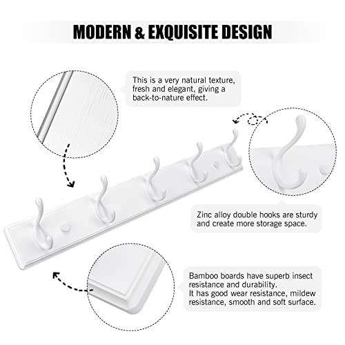 Badiano Heavy Duty Wooden Coat Rack, Wall-Mounted Organizer, 24 Inch, White - color: White, size: 5 Hooks