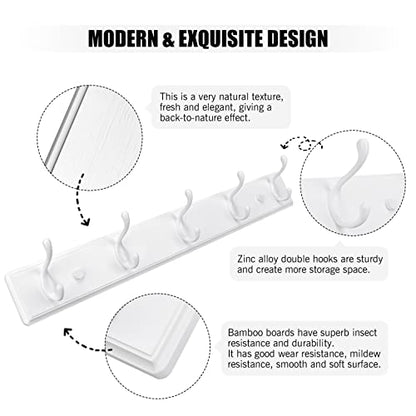Badiano Heavy Duty Wooden Coat Rack, Wall-Mounted Organizer, 24 Inch, White - color: White, size: 5 Hooks