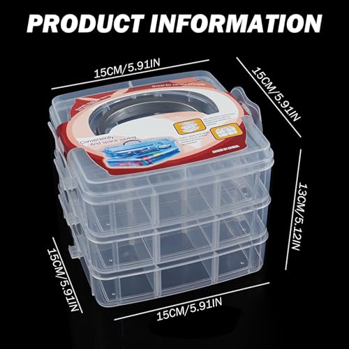 Tackle Box Organizer, 3-Tier Transparent Stackable Organizer Plastic Organizer Box Art Bin Storage Box