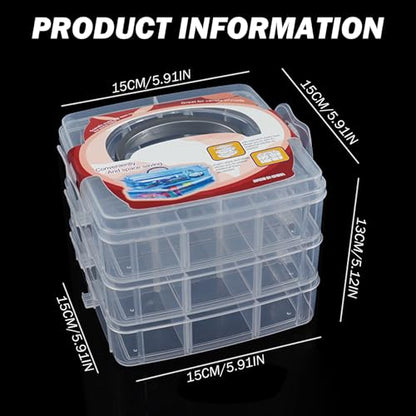 Tackle Box Organizer, 3-Tier Transparent Stackable Organizer Plastic Organizer Box Art Bin Storage Box
