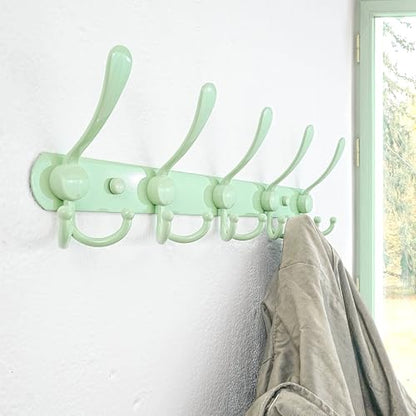 Dseap Coat Rack Wall Mounted - 5 Tri Hooks, Heavy Duty, Stainless Steel, Metal Coat Hook Rail for Coat Hat Towel Purse Robes Mudroom Bathroom Entryway, Green - color: Green, size: L=16" (1 Pcs)