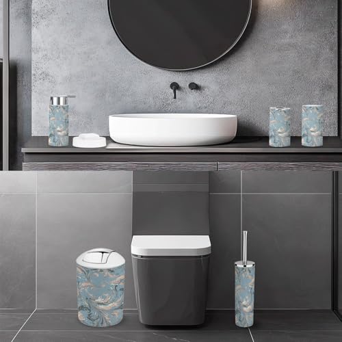 Bathroom Accessory Set 6 Piece Luxury Abstract Fluid Art Alcohol Ink Black Gray Trash can, Toothbrush Holder, Toothbrush Cup, Soap Dispenser, Soap Dish, Toilet Brush Holder - color: Color4