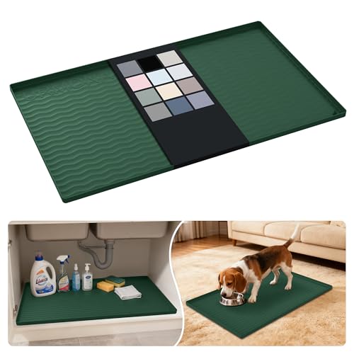 Waterproof Silicone Under Sink Mat 31'' x 19'' Shelf Liner for Kitchen and Bathroom, Cabinet and Counter Protector, Storage and Organizers, Litter Mat, Pet Cat Puppy Essentials(Green) - color: Green, size: 19"W x 31"L
