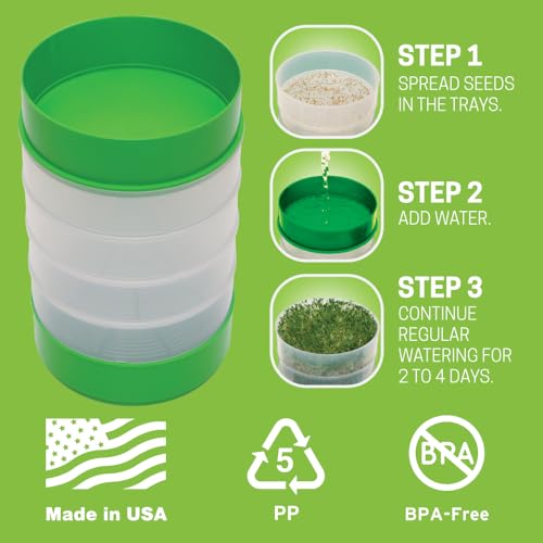 KITCHEN CROP Deluxe Seed Sprouter with 4 Growing Trays and 1 Seed Packets, (Alfalfa Seeds) Easily Grow Sprouts Indoors for a Healthy Lifestyle